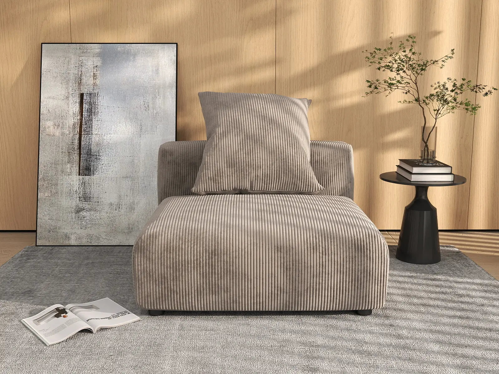 1 Piece Brown Corduroy Armless Single Sofa 1 Seater