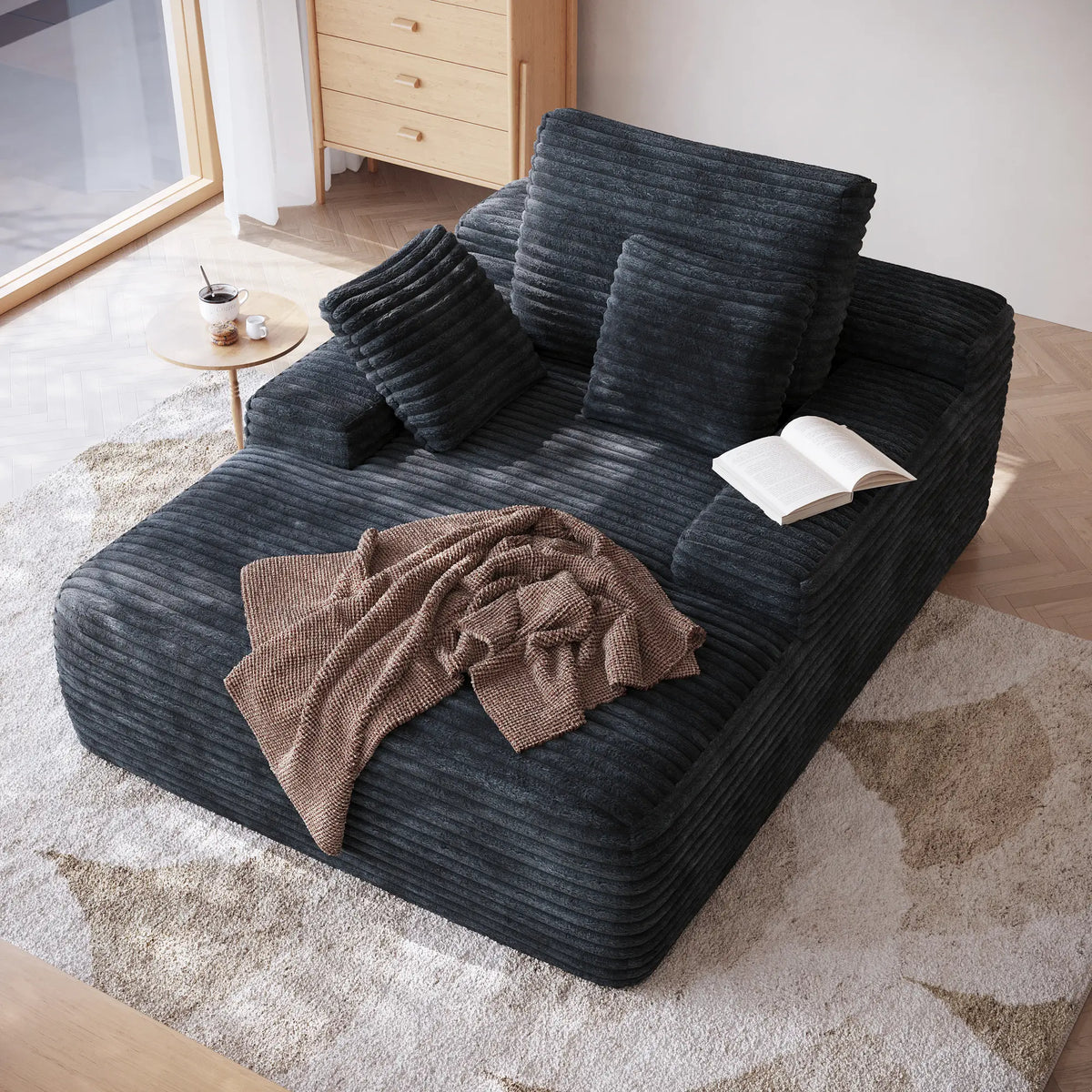 Essential 1-Seater black Corduroy Single Sofa | 1-Piece, Corduroy Fabric, Apartment Friendly