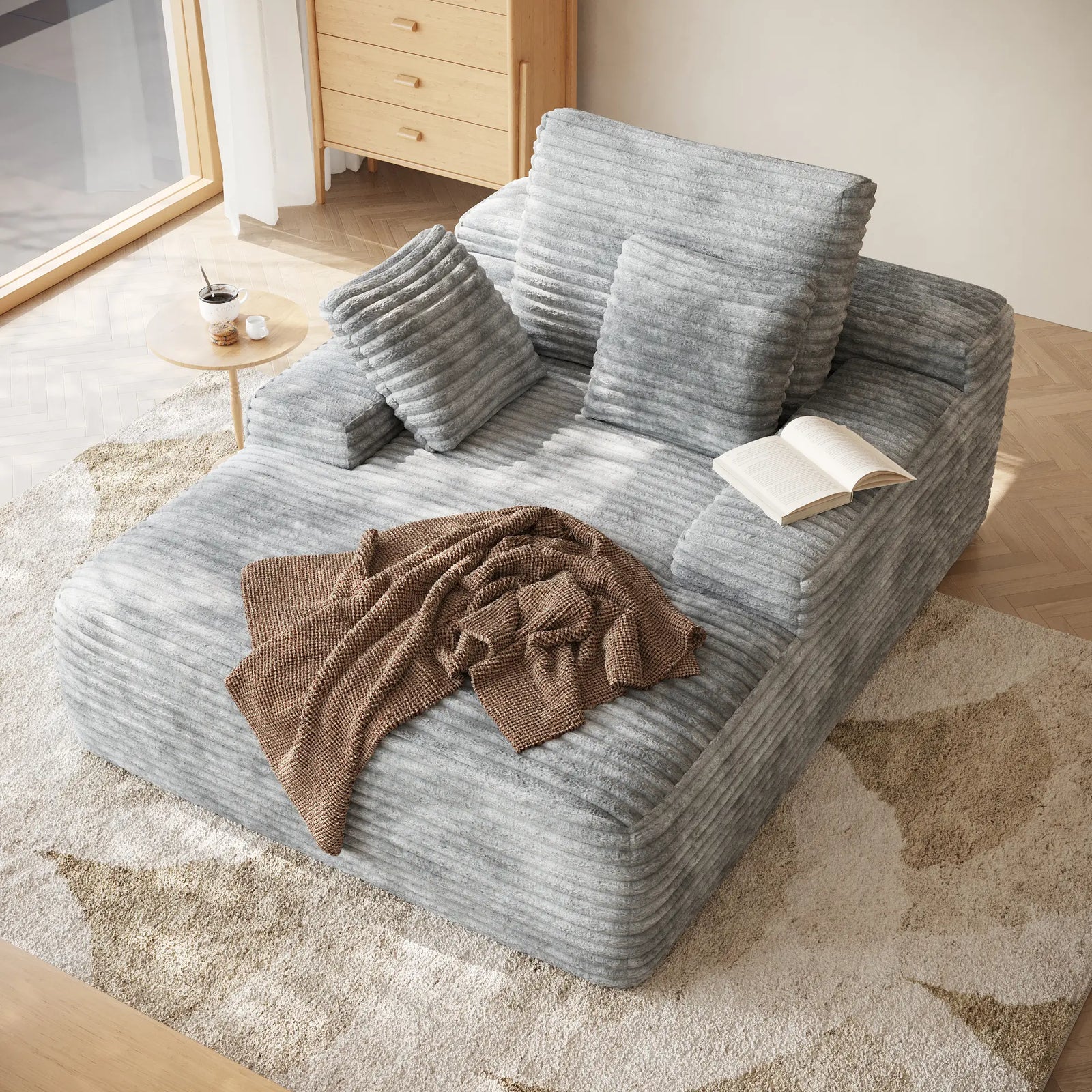 Essential 1-Seater light-grey Corduroy Single Sofa | 1-Piece, Corduroy Fabric, Compact Design