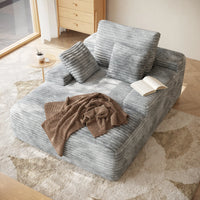 Essential Chaise Boneless Sofas | 1-Piece Corduroy Light Grey Single Sofa 1-Seater