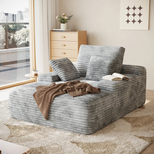 Sofás Essential Chaise Longue | Sofá individual de 1 plaza de pana gris claro