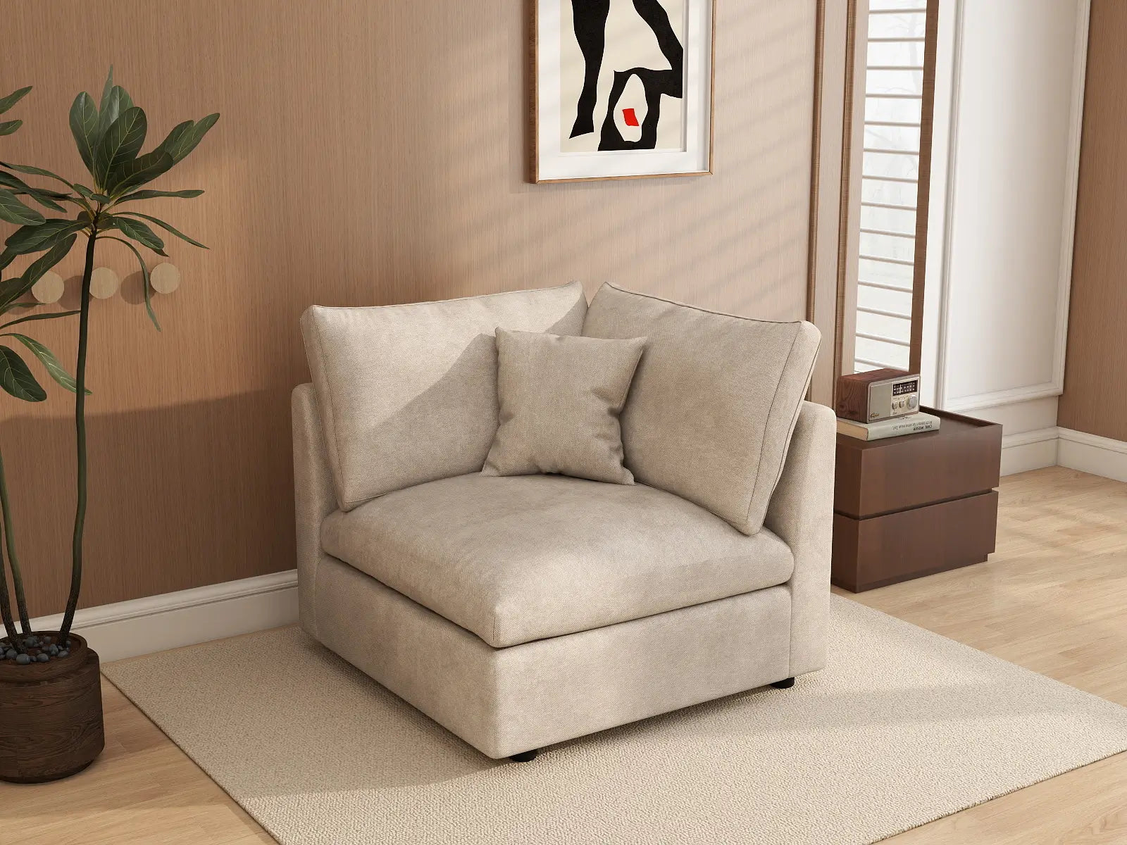 1 Piece Khaki Cotton Linen Corner Seat 1 Seater_1