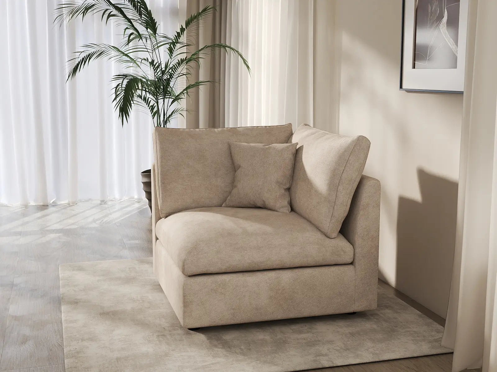 1 Piece Khaki Cotton Linen Corner Seat 1 Seater_7