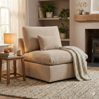 Deluxe Slope Cloud Sectional Sofas | 1-Piece Linen Khaki Single Sofa 1-Seater