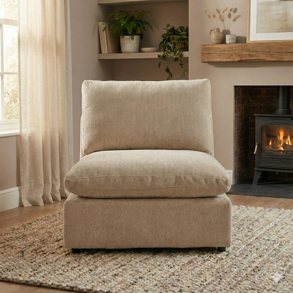 Deluxe Slope Cloud Sectional Sofas | 1-Piece Linen Khaki Single Sofa 1-Seater