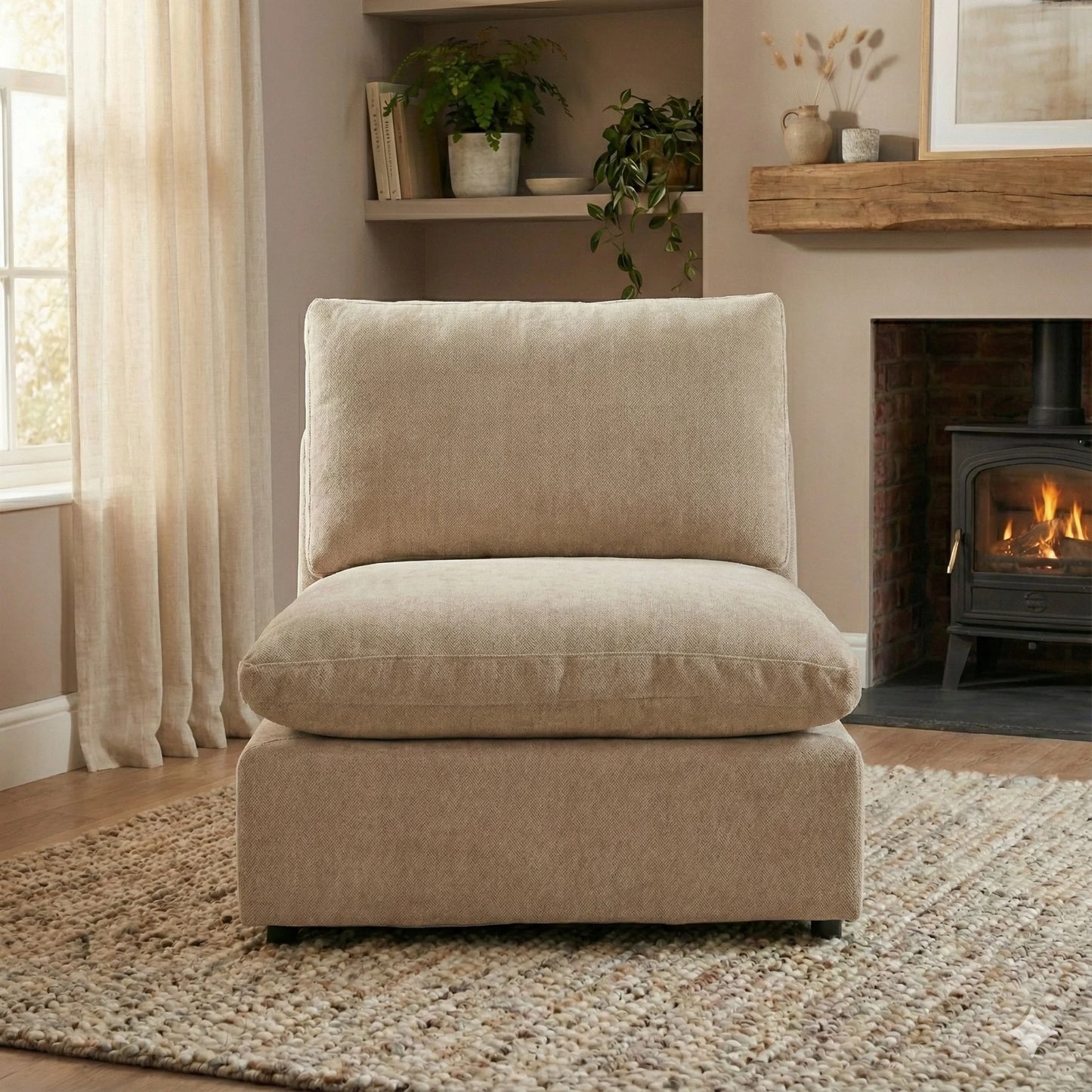 Deluxe Slope Cloud Sectional Sofas | 1-Piece Linen Khaki Single Sofa 1-Seater