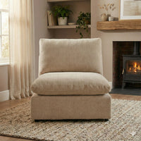 Deluxe Slope Cloud Sectional Sofas | 1-Piece Linen Khaki Single Sofa 1-Seater