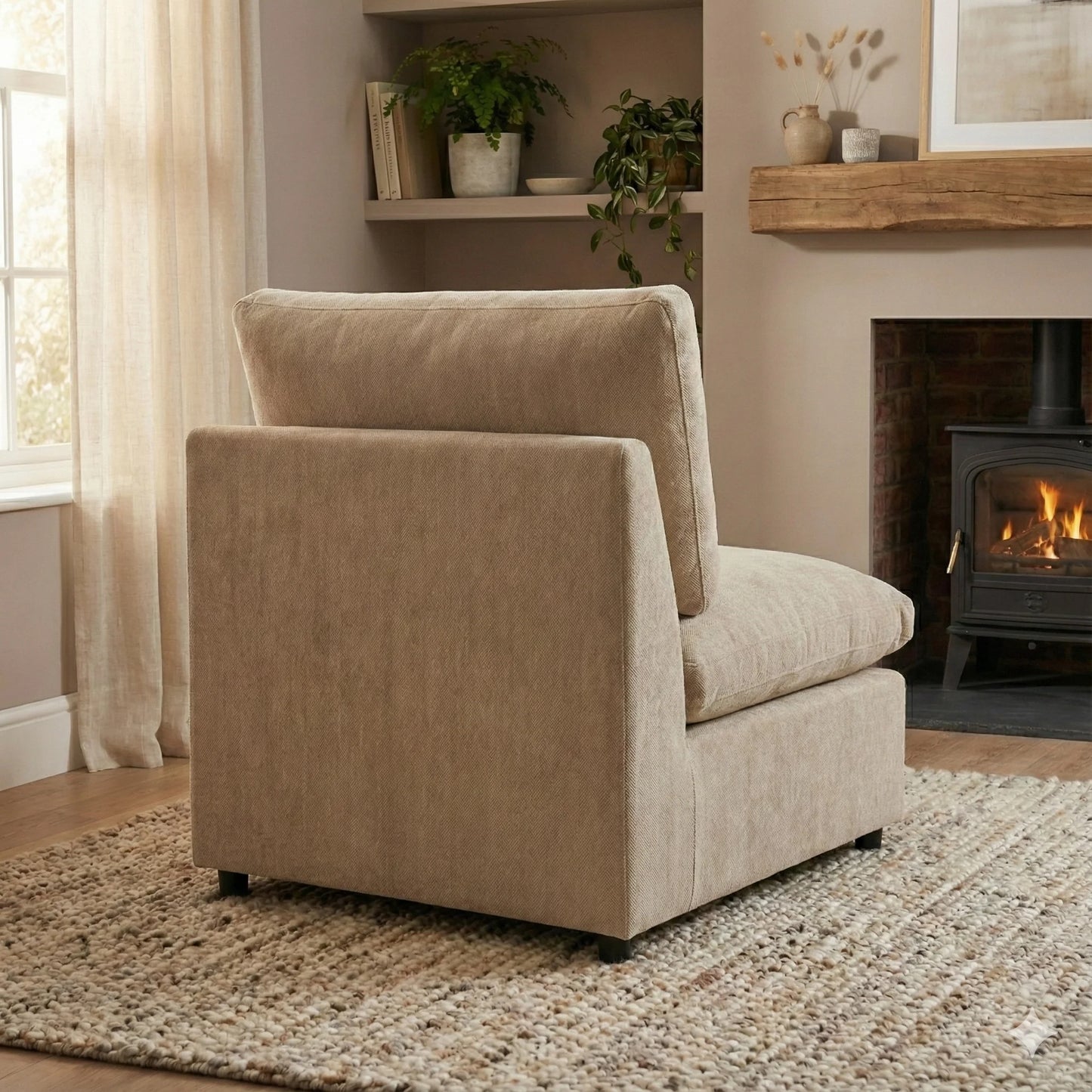 Deluxe Slope Cloud Sectional Sofas | 1-Piece Linen Khaki Single Sofa 1-Seater