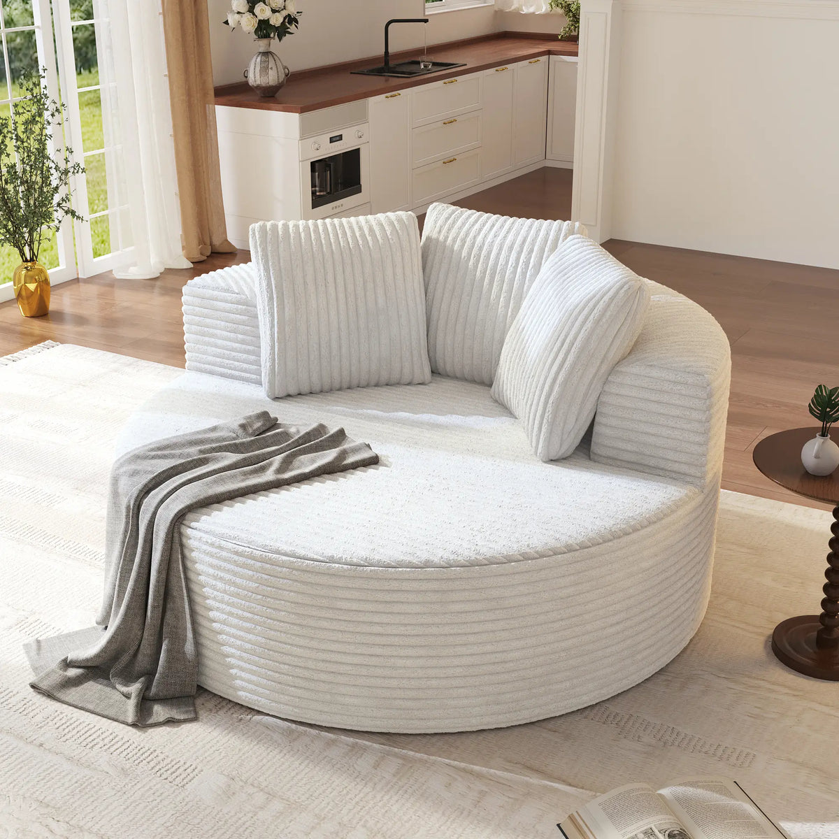 Sofá individual esencial de pana beige de 1 plaza | 1 pieza, tela de pana, diseño compacto