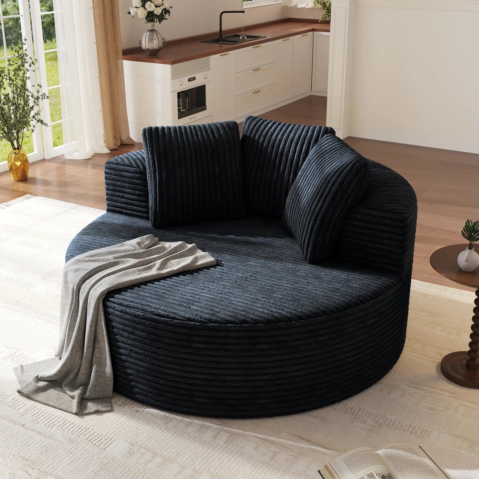 Essential 1-Seater black Corduroy Single Sofa | 1-Piece, Corduroy Fabric, Small Space