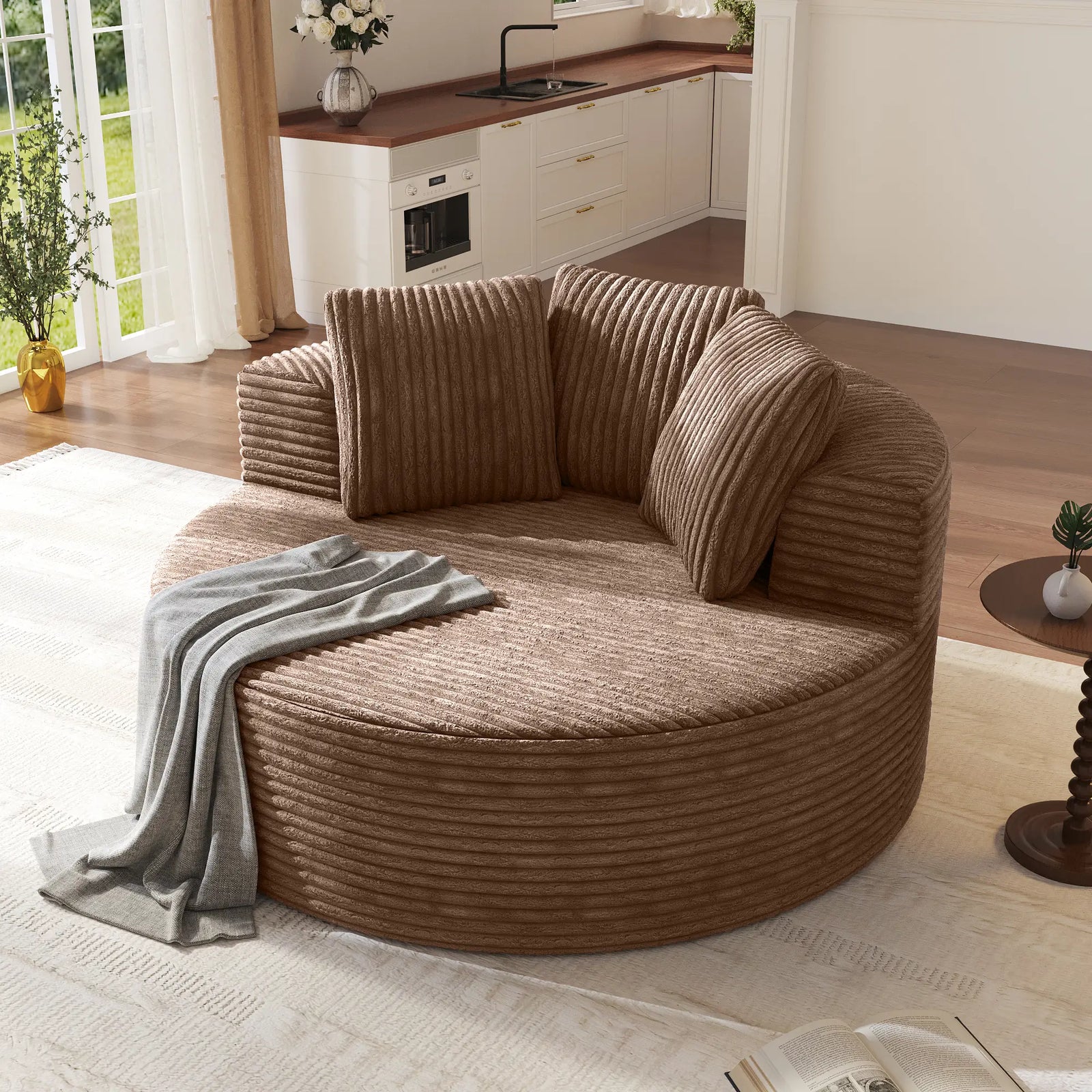 Essential 1-Seater brown Corduroy Single Sofa | 1-Piece, Corduroy Fabric, Compact Design