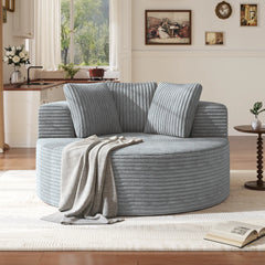 Sofás Essential Round Boneless | Sofá individual de una plaza, de tela afelpada, color gris claro