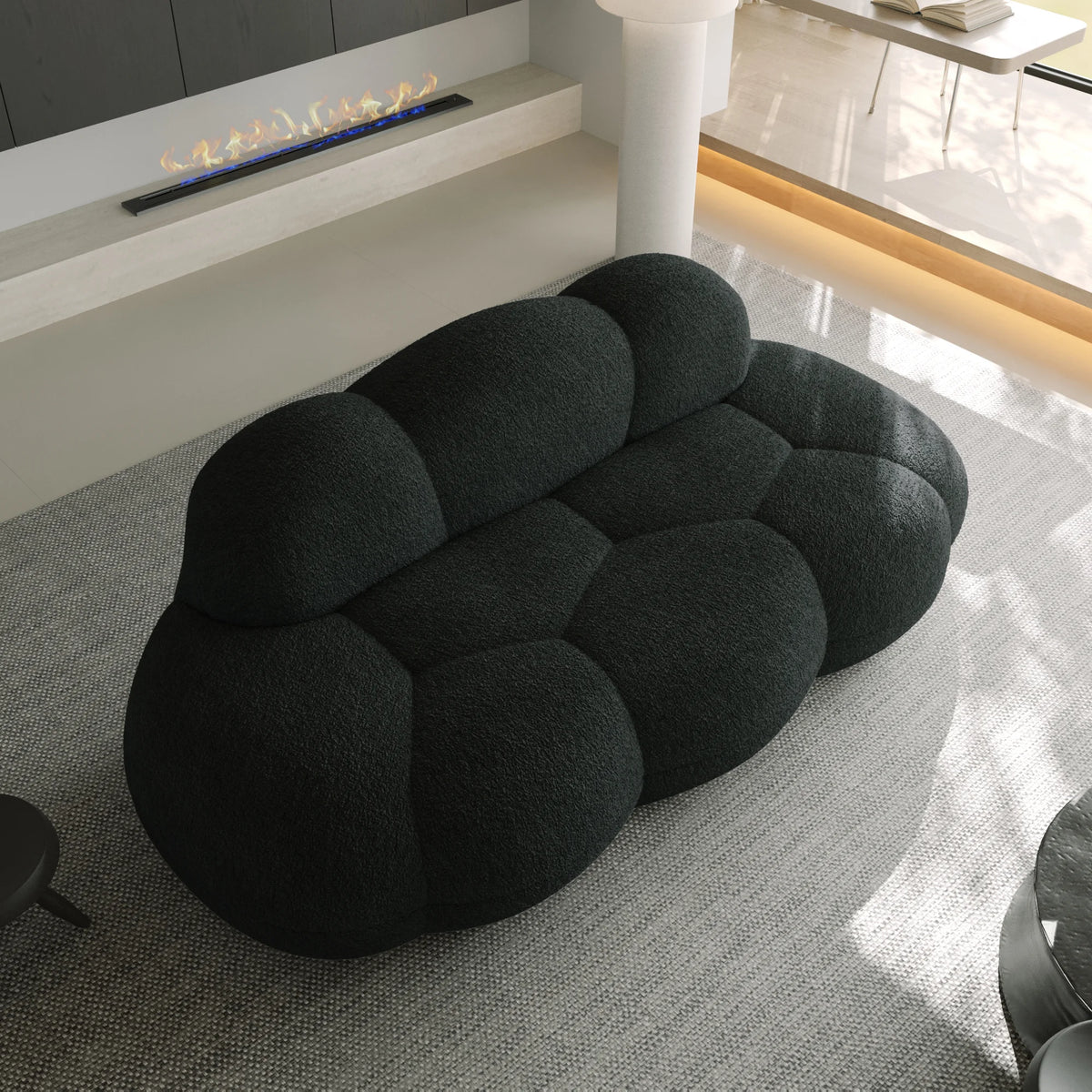 Essential 3-Seater black Teddy Velvet Couch Sectionals | 1-Piece, Teddy Velvet Fabric, Apartment Friendly