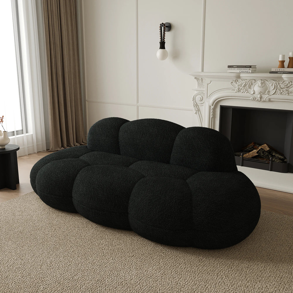 Essential Cloud Boneless Sofas | 1-Piece Teddy Velvet Black Loveseats 3-Seater
