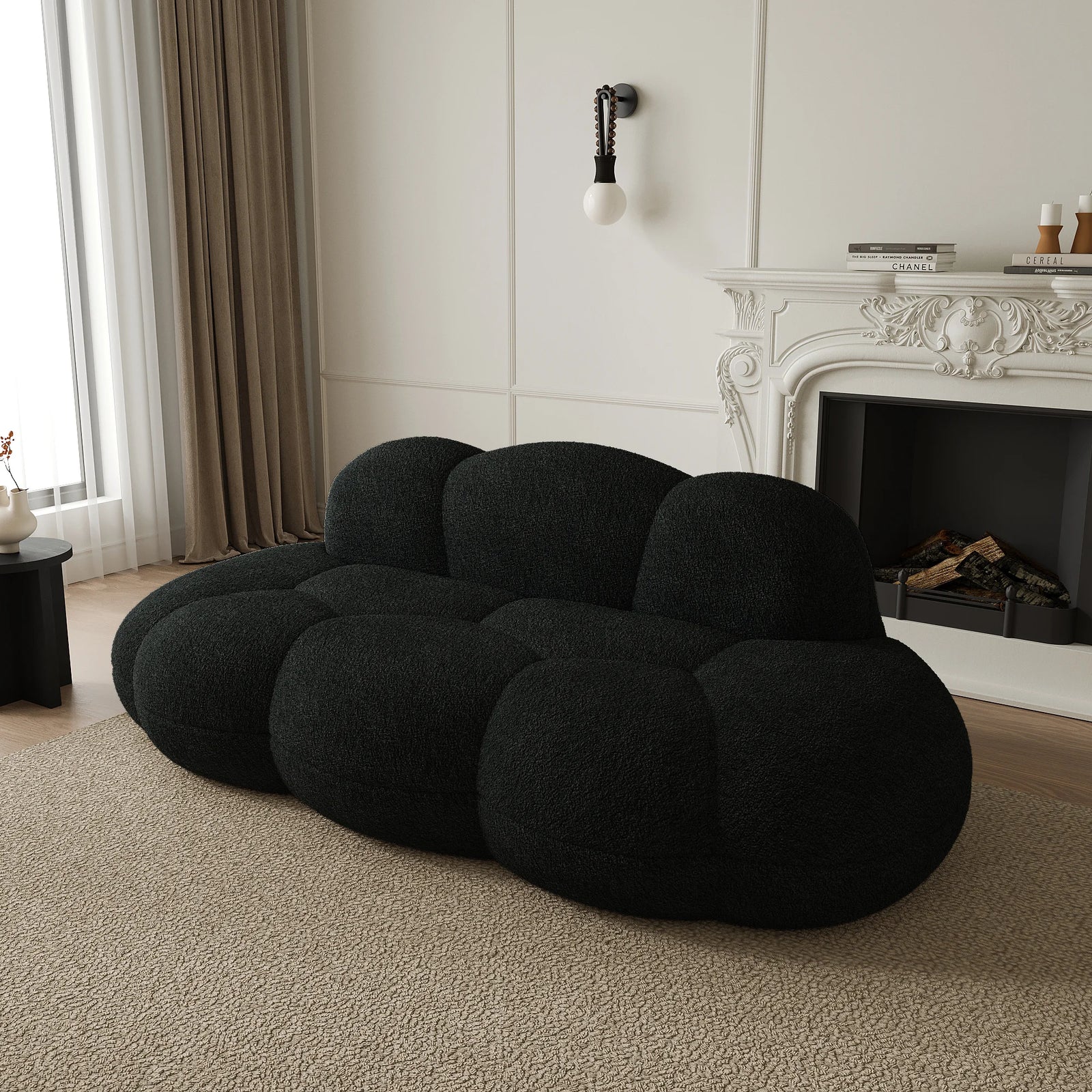 Essential 3-Seater black Teddy Velvet Couch Sectionals | 1-Piece, Teddy Velvet Fabric, Apartment Friendly