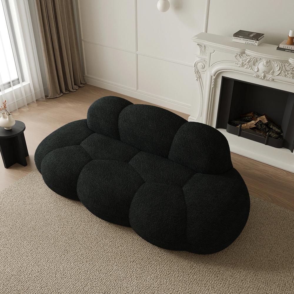 Essential Cloud Boneless Sofas | 1-Piece Teddy Velvet Black Loveseats 3-Seater