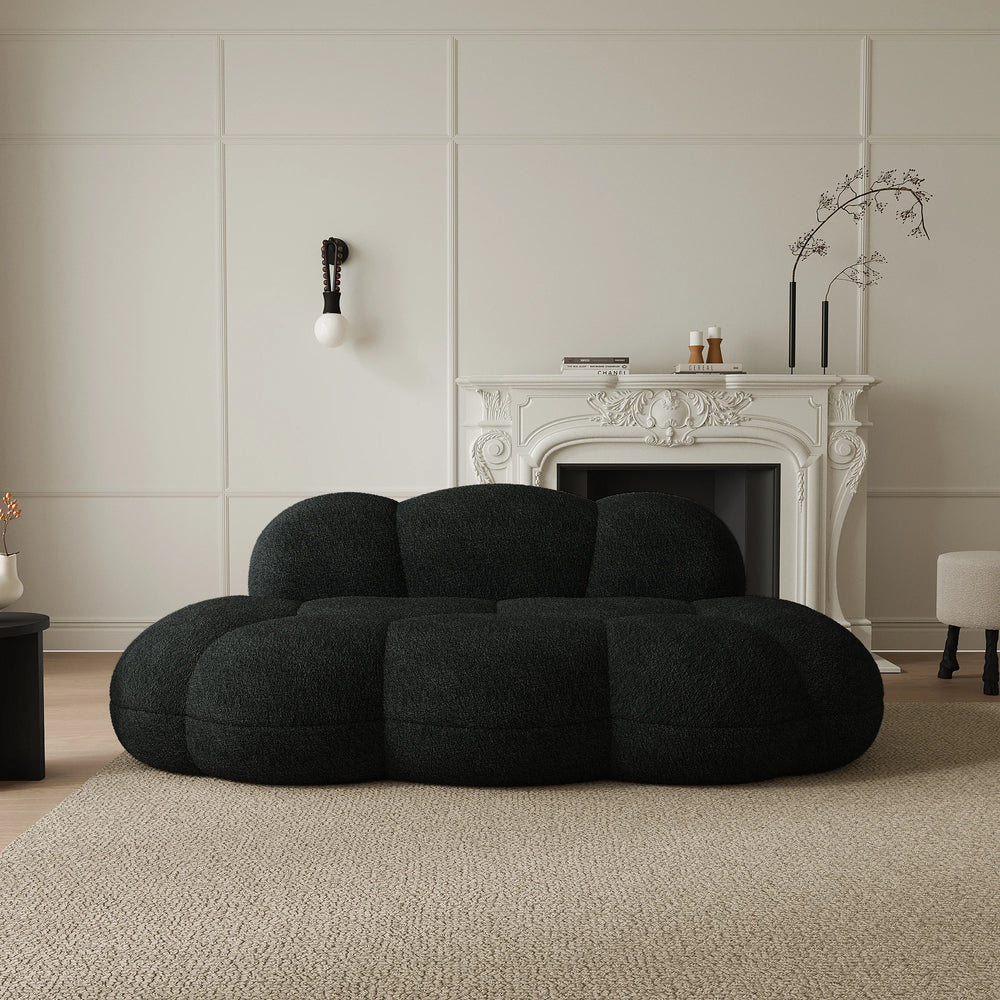 Essential Cloud Boneless Sofas | 1-Piece Teddy Velvet Black Loveseats 3-Seater