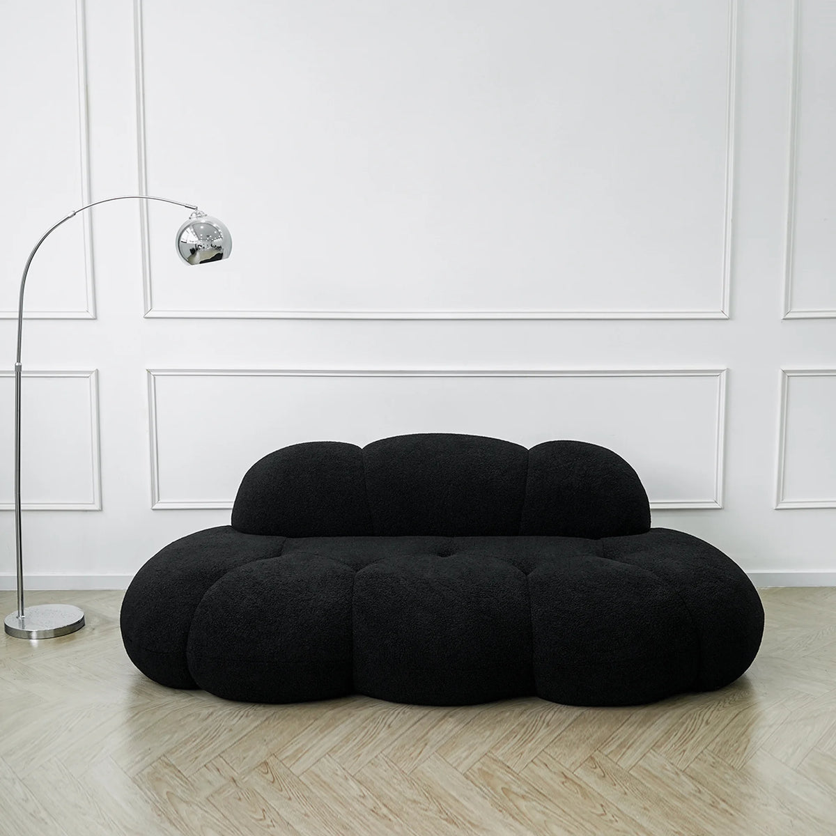 Essential 3-Seater black Teddy Velvet Couch Sectionals | 1-Piece, Teddy Velvet Fabric, Apartment Friendly