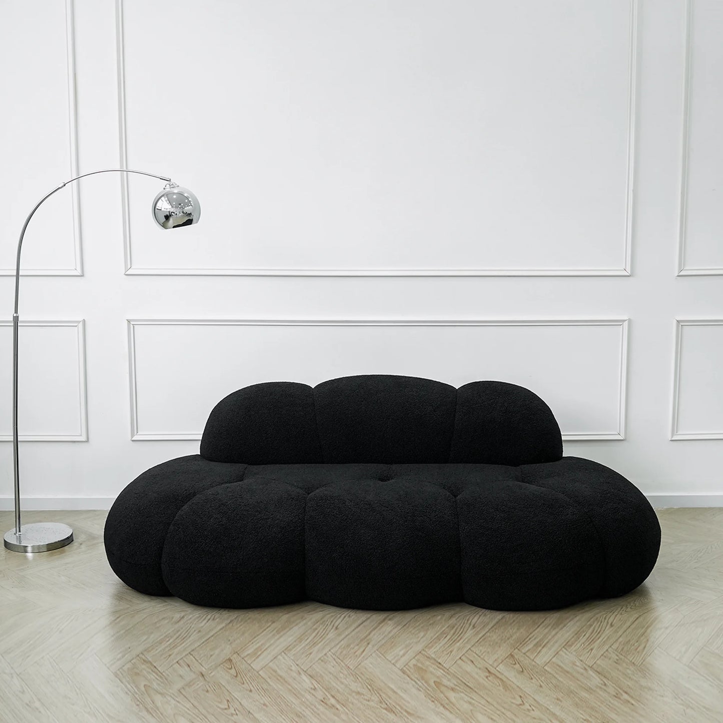 Essential Cloud Boneless Sofas | 1-Piece Teddy Velvet Black Loveseats 3-Seater