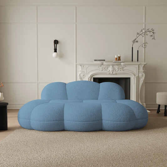 Sofás Essential Cloud Boneless | Loveseats de 1 pieza en terciopelo azul Teddy de 3 plazas