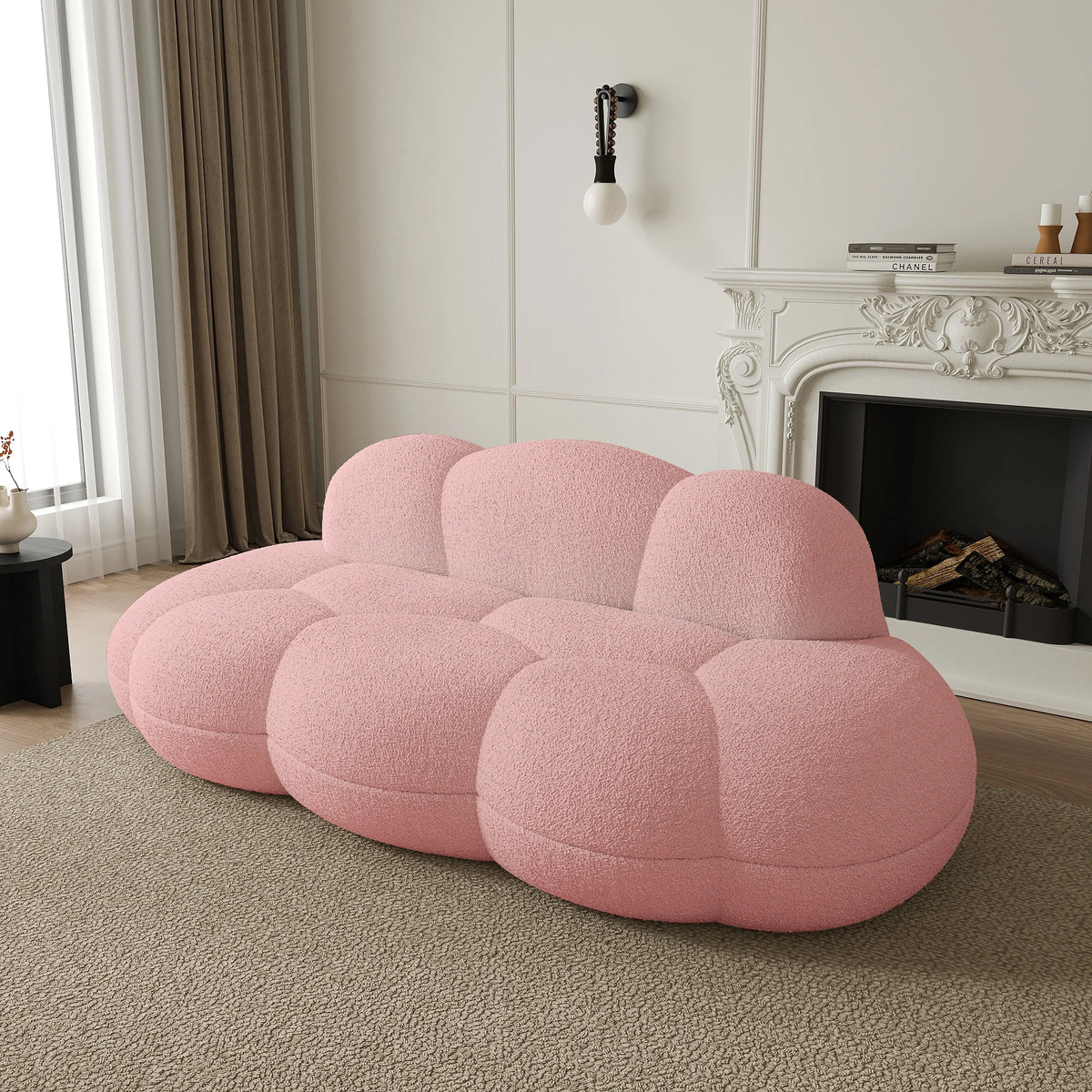 Essential Cloud Boneless Sofas | 1-Piece Teddy Velvet Pink Loveseats 3-Seater