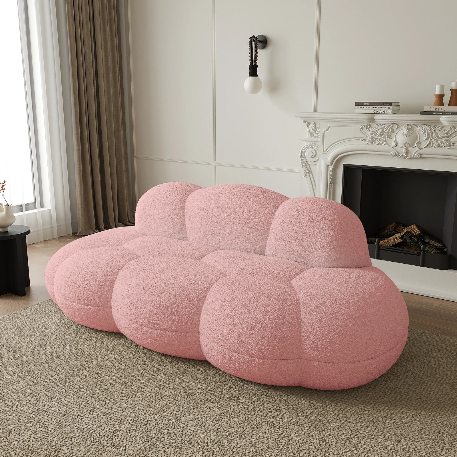 Essential 3-Seater pink Teddy Velvet Couch Sectionals | 1-Piece, Teddy Velvet Fabric, Apartment Friendly