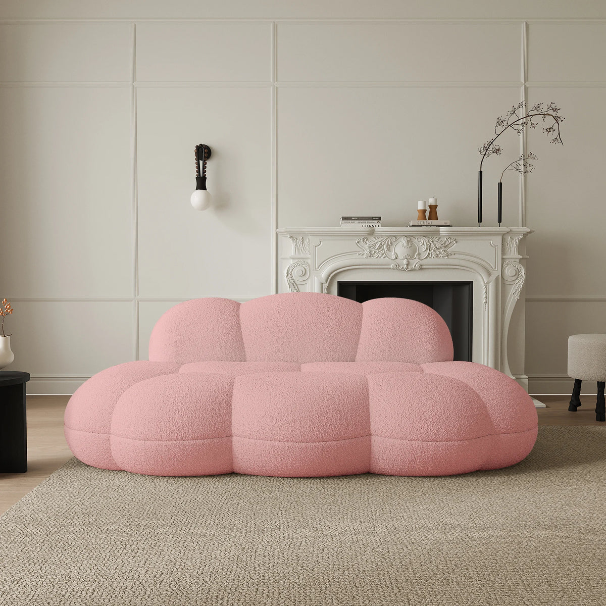 Essential Cloud Boneless Sofas | 1-Piece Teddy Velvet Pink Loveseats 3-Seater