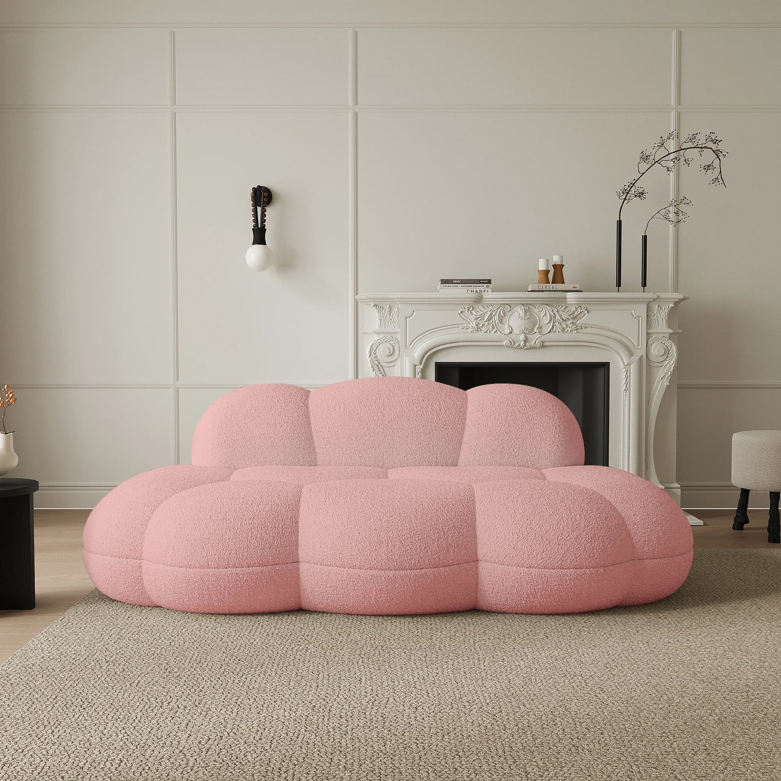 Essential 3-Seater pink Teddy Velvet Couch Sectionals | 1-Piece, Teddy Velvet Fabric, Apartment Friendly