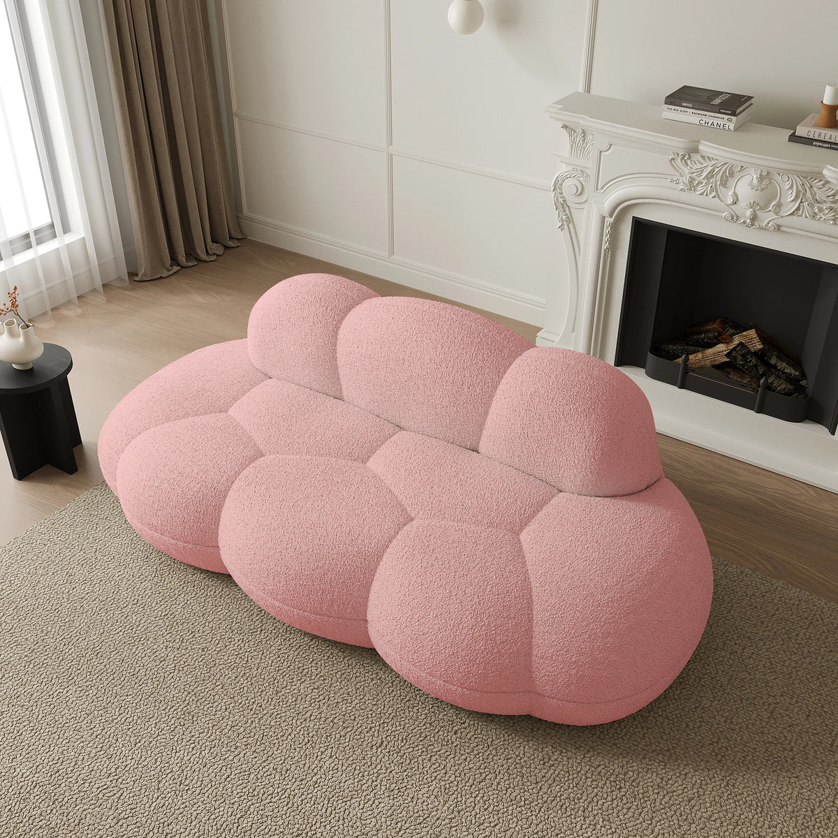 Essential Cloud Boneless Sofas | 1-Piece Teddy Velvet Pink Loveseats 3-Seater