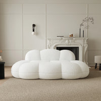 Essential Cloud Boneless Sofas | 1-Piece Teddy Velvet White Loveseats 3-Seater