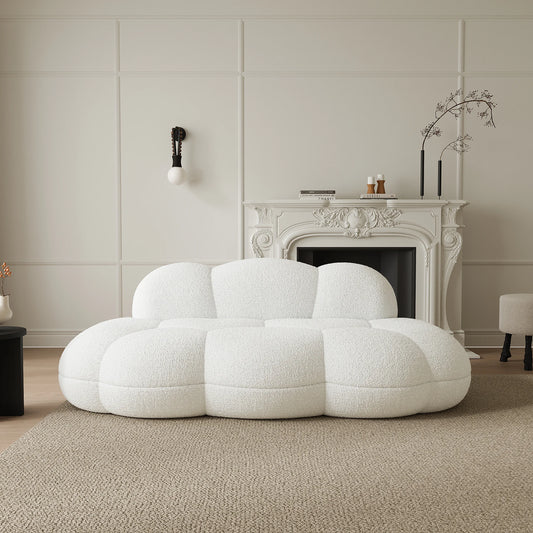 Sofás Essential Cloud Boneless | Loveseats de 1 pieza en terciopelo blanco Teddy de 3 plazas
