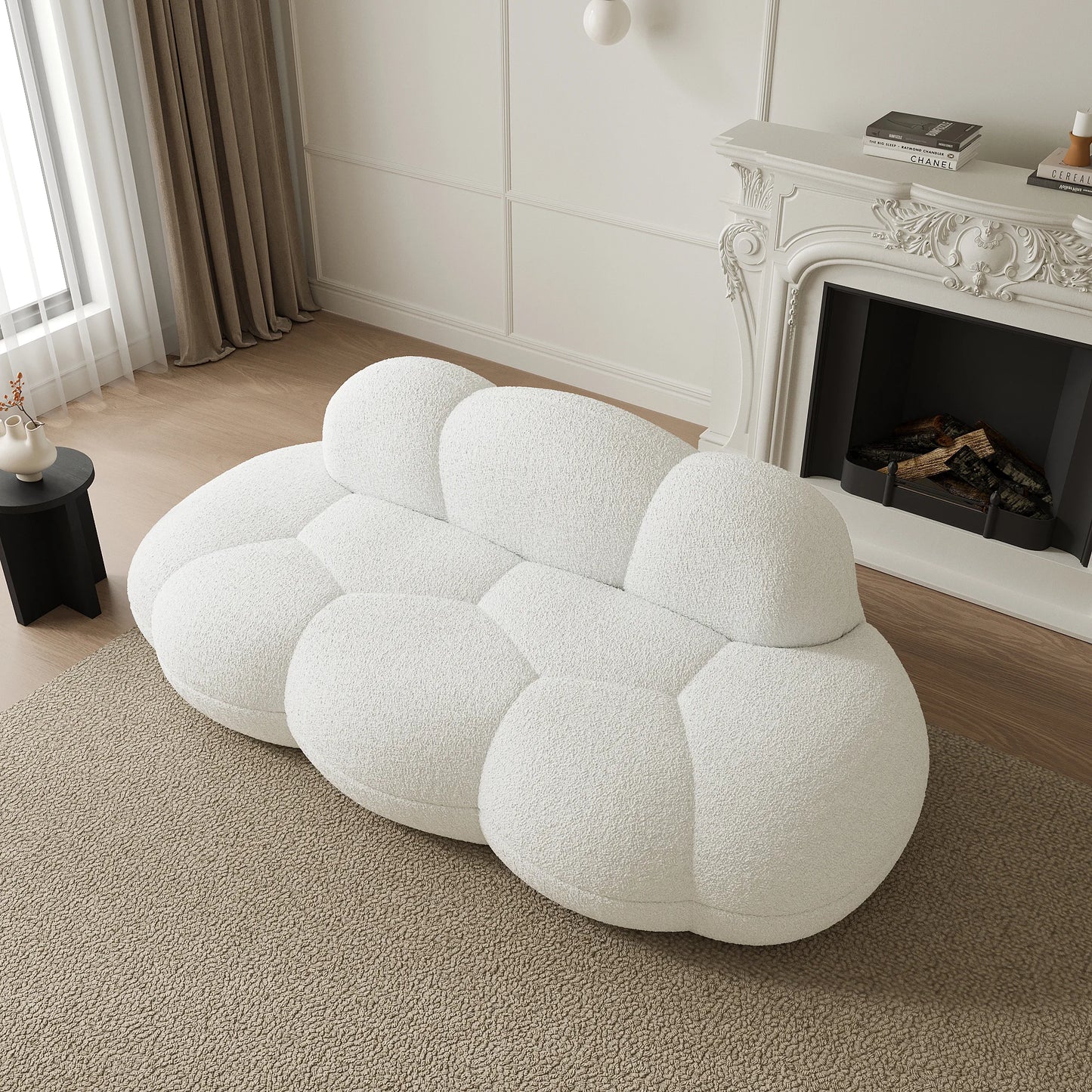 Essential Cloud Boneless Sofas | 1-Piece Teddy Velvet White Loveseats 3-Seater