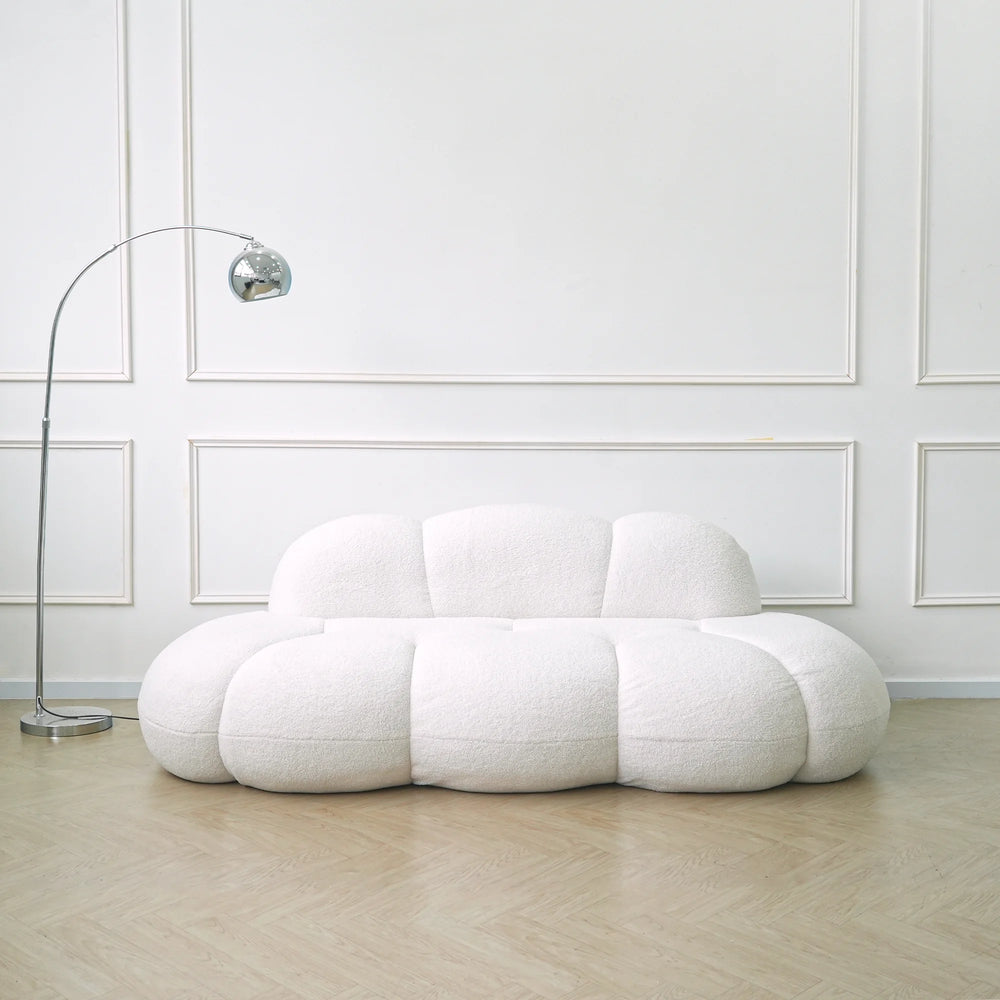 Essential Cloud Boneless Sofas | 1-Piece Teddy Velvet White Loveseats 3-Seater