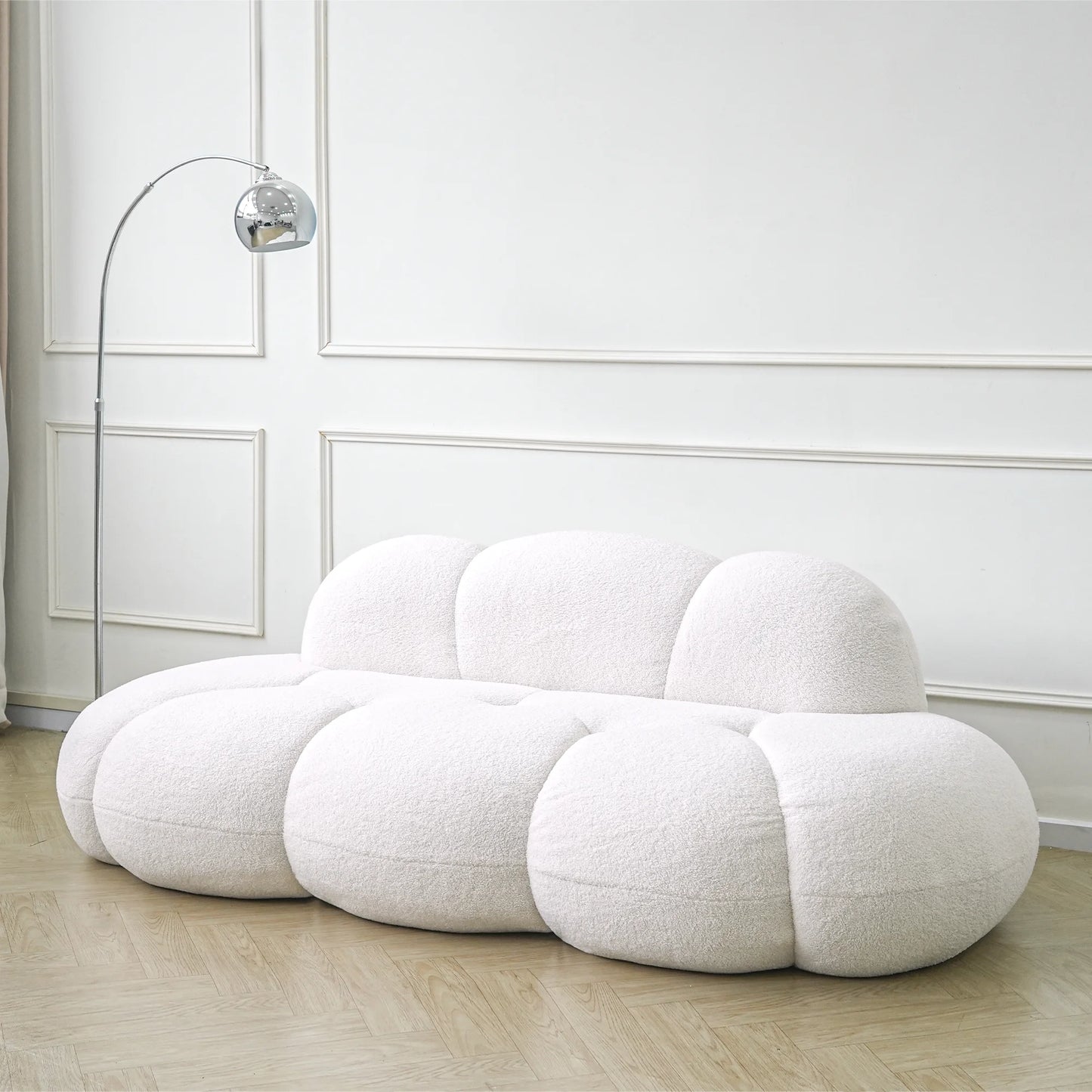 Essential Cloud Boneless Sofas | 1-Piece Teddy Velvet White Loveseats 3-Seater