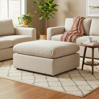 Deluxe Slope Cloud Sectional Sofas | 1-Piece Linen Khaki Ottoman
