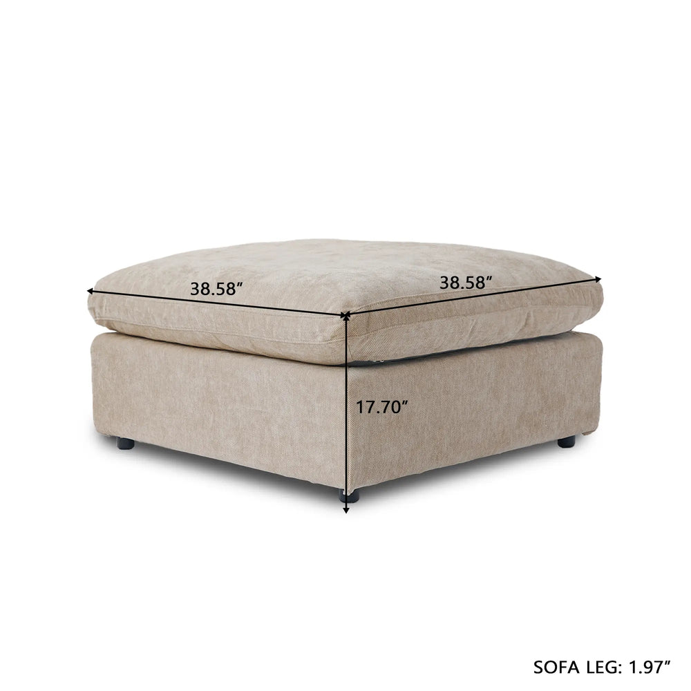 Deluxe Slope Cloud Sectional Sofas | 1-Piece Linen Khaki Ottoman