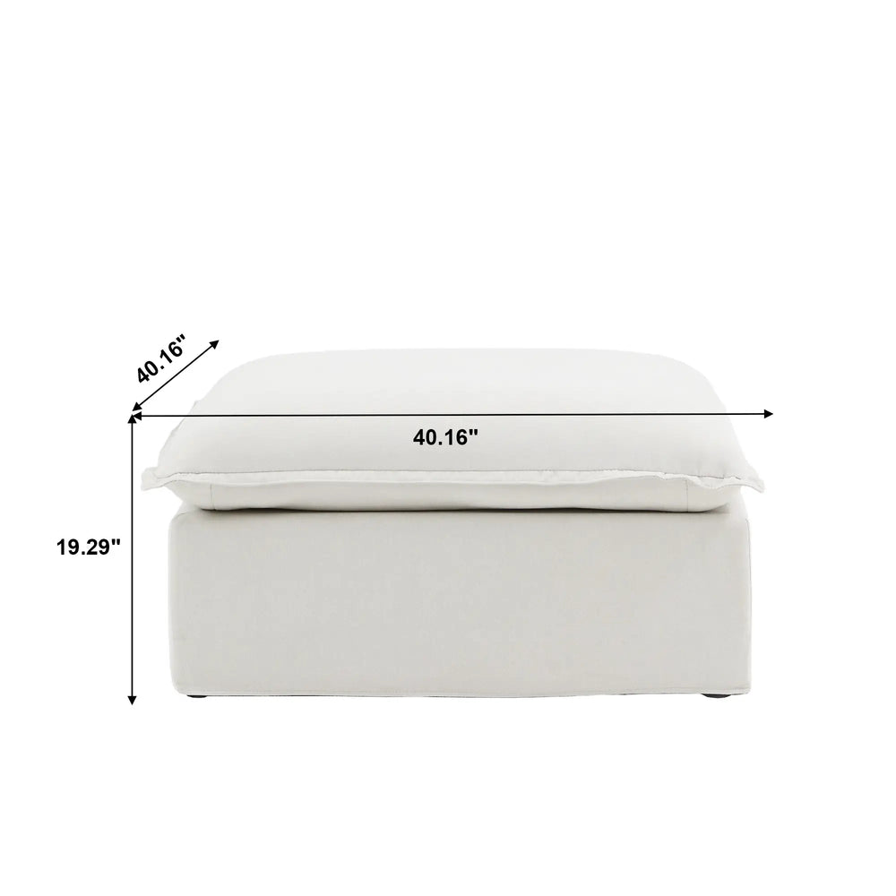 Deluxe Linen Cloud Sectional Sofas | 1-Piece White Cotton and Linen Armless Single Sofa Ottoma