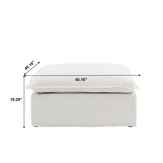 Deluxe Linen Cloud Sectional Sofas | 1-Piece White Cotton and Linen Armless Single Sofa Ottoma