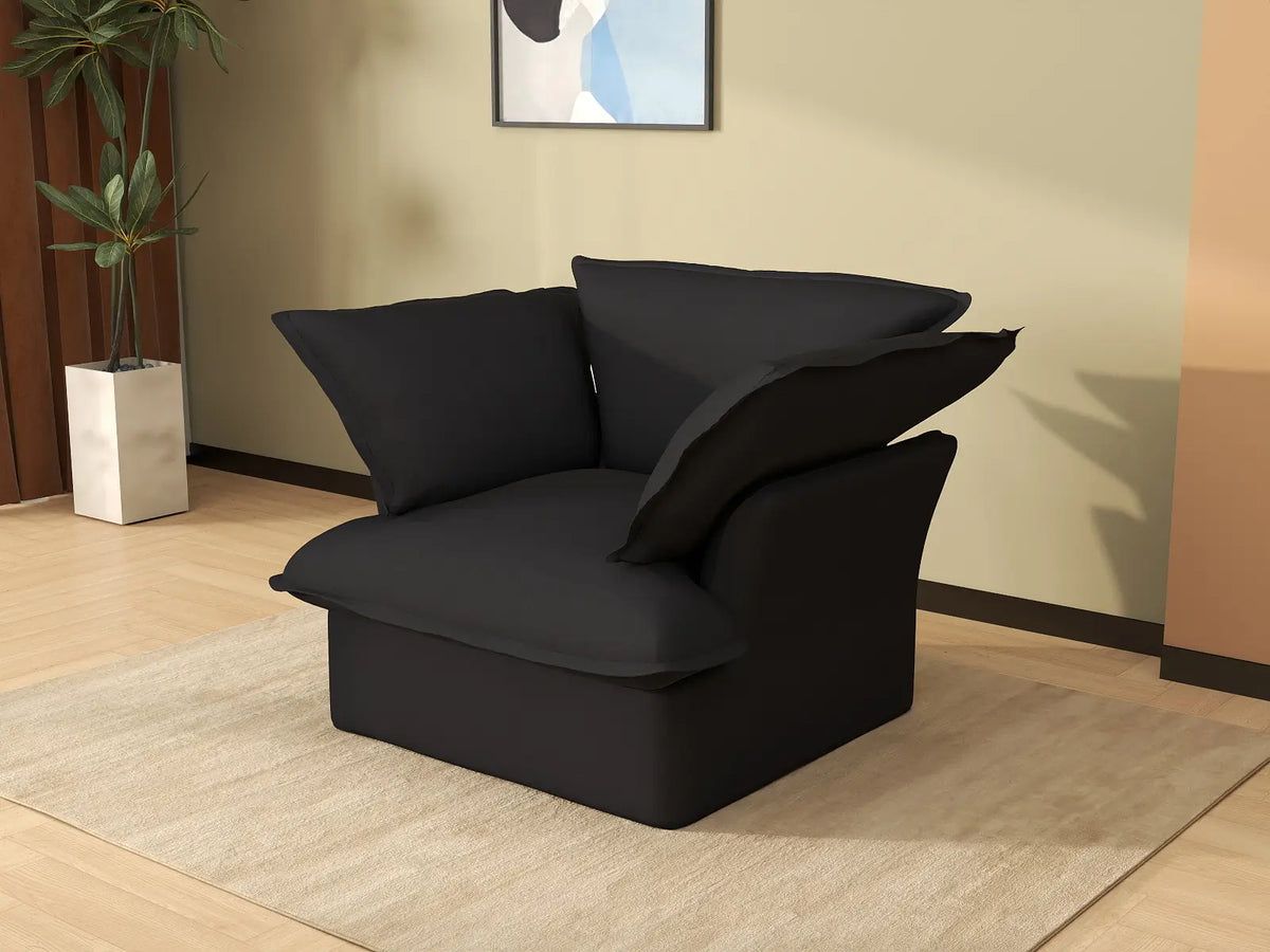Deluxe Cloud 1-Seater Black Washable Single Sofa | 1-Piece, Linen and Cotton Fabric, Modular Design