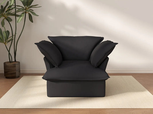 Deluxe Cloud 1-Seater Black Washable Single Sofa | 1-Piece, Linen and Cotton Fabric, Modular Design