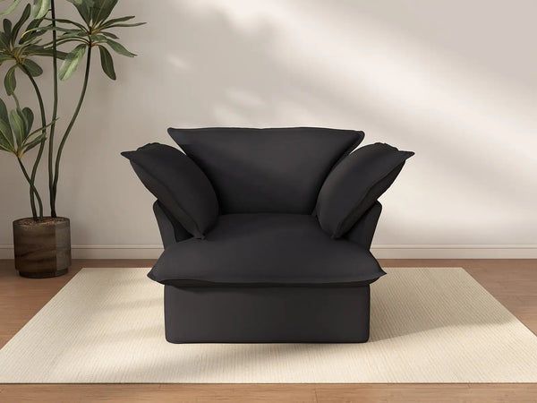 Deluxe Cloud 1-Seater Black Washable Single Sofa | 1-Piece, Linen and Cotton Fabric, Modular Design