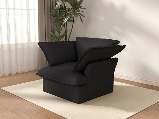 Deluxe Cloud 1-Seater Black Washable Single Sofa | 1-Piece, Linen and Cotton Fabric, Modular Design