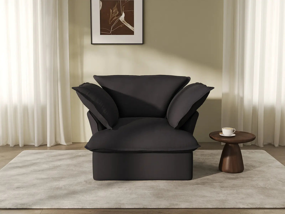 Deluxe Cloud 1-Seater Black Washable Single Sofa | 1-Piece, Linen and Cotton Fabric, Modular Design
