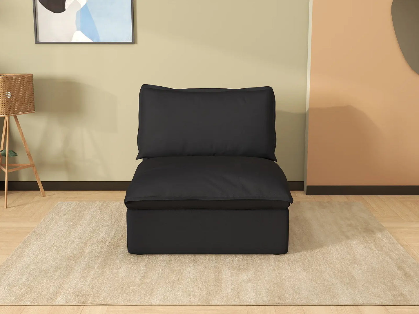 Deluxe Cloud 1-Seater Black Washable Single Sofa | 1-Piece, Linen and Cotton Fabric, Modular Design