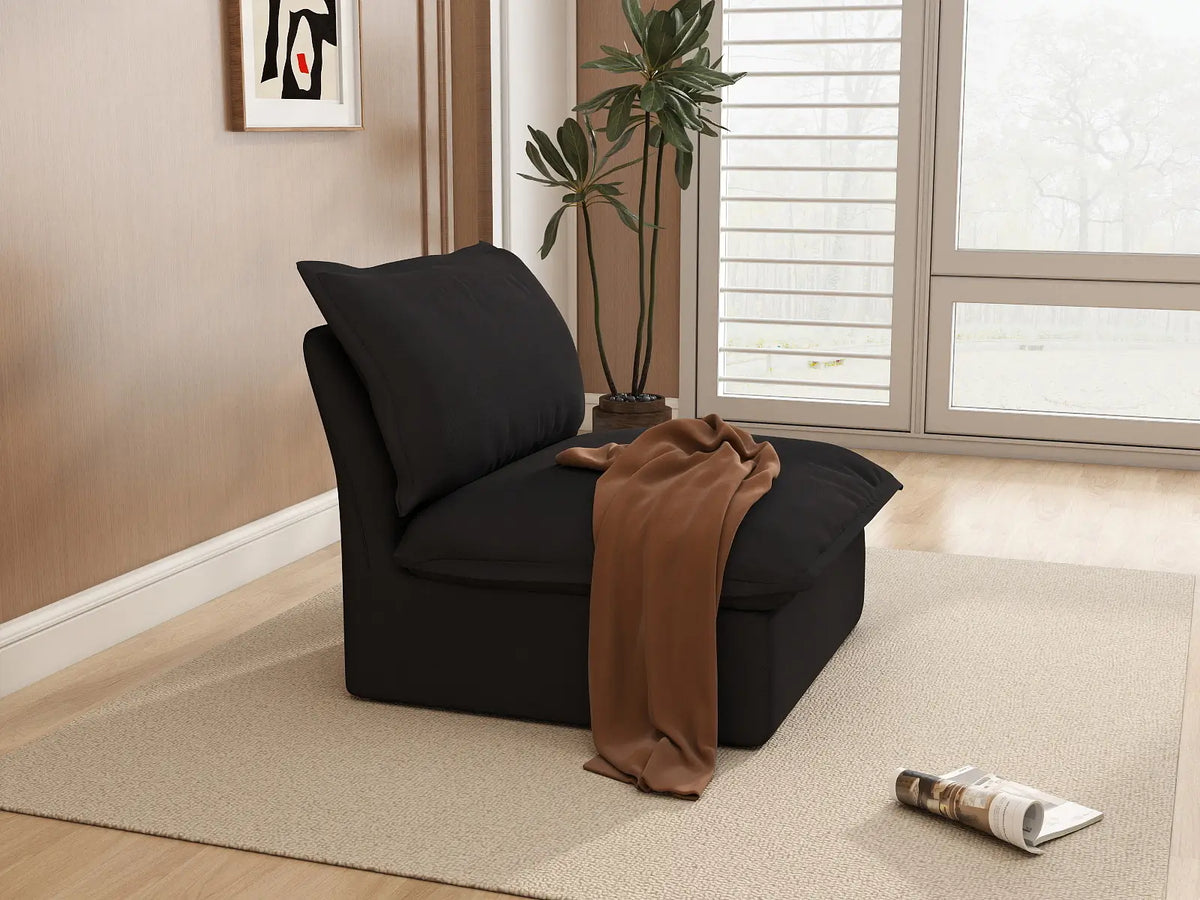 Deluxe Linen Cloud Sectional Sofas Covers | Black Cotton and Linen Sofa Cover for Middle