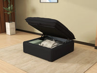 Otomana de almacenamiento Deluxe Cloud Black | 1 pieza, tela de lino y algodón, fundas lavables