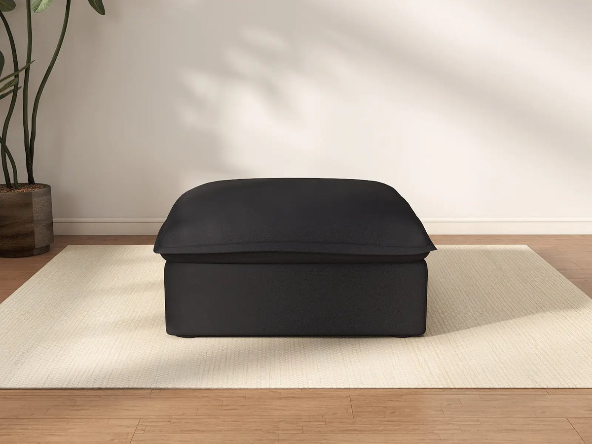 Otomana de almacenamiento Deluxe Cloud Black | 1 pieza, tela de lino y algodón, fundas lavables