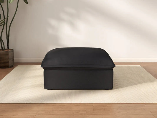 Deluxe Cloud Black Storage Ottoman | 1-Piece, Linen and Cotton Fabric, Washable Covers