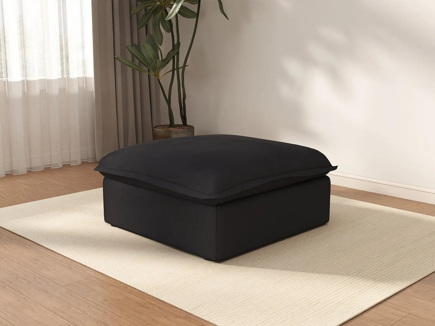 Otomana de almacenamiento Deluxe Cloud Black | 1 pieza, tela de lino y algodón, fundas lavables