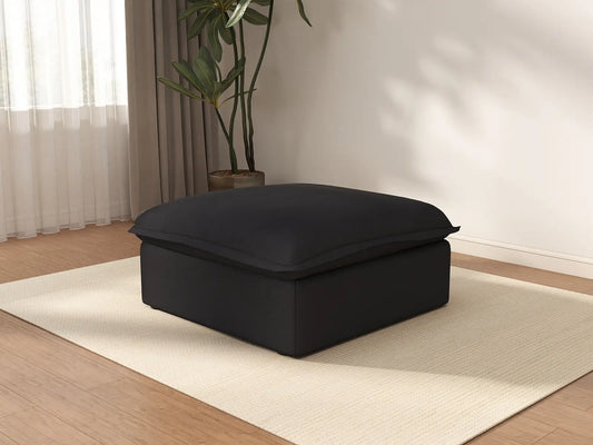 Deluxe Cloud Black Storage Ottoman | 1-Piece, Linen and Cotton Fabric, Washable Covers